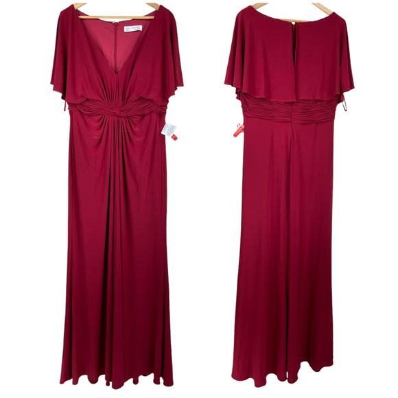 Mac Duggal NWT Fabulouss V-neck Pleated Twisted Waist Gown Cape Sleeve Size 16W - Picture 3 of 9